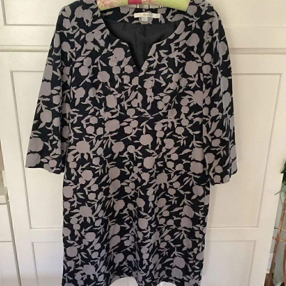 Boden Womens Soft Corduroy Floral Shift Dress Sz 8 Black Gray Lined